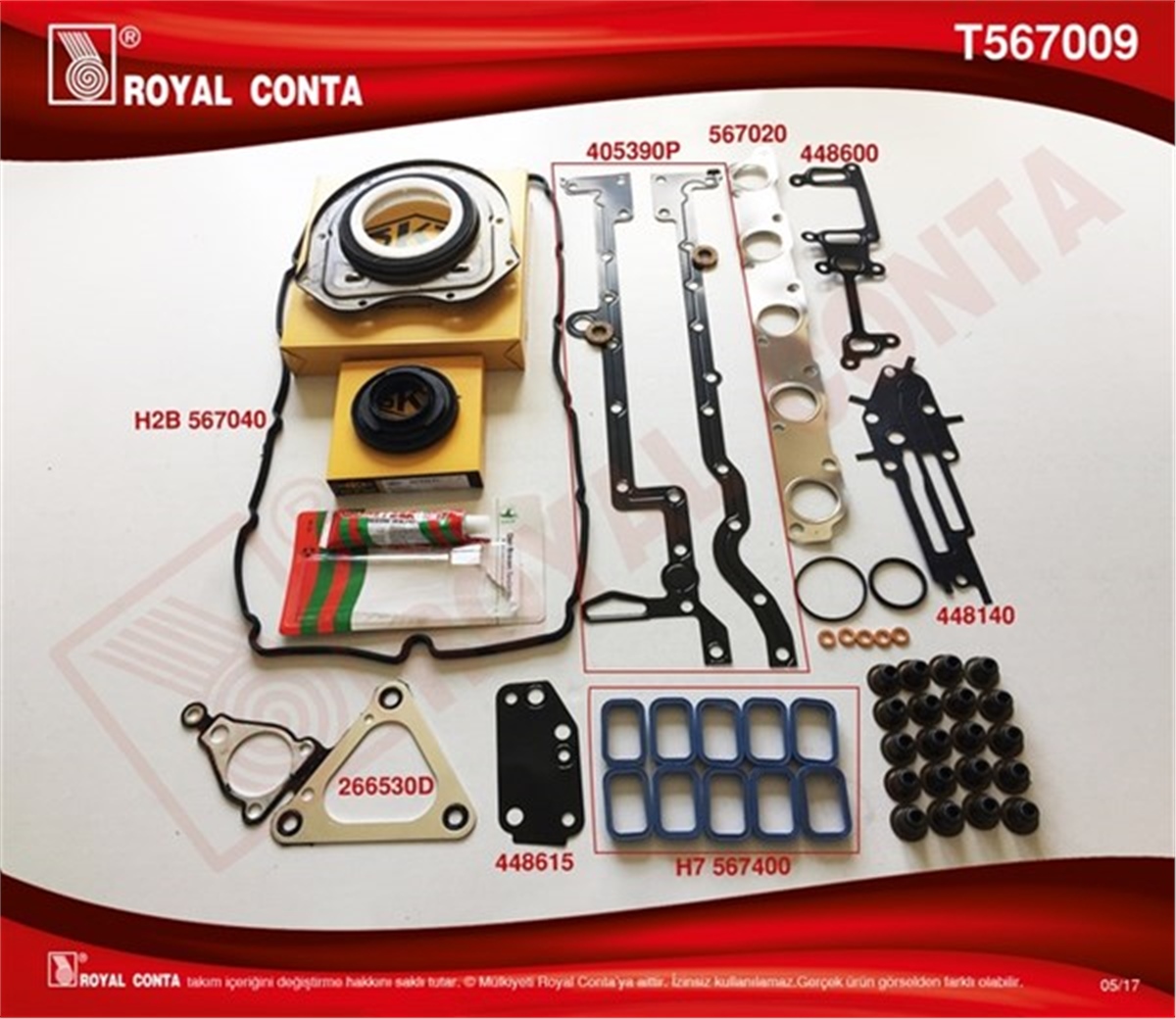 TRANSITMOTOR TAKIM CONTA SKT KEÇELİ SUBP.LAST SİLİNDİR KAPAK CONTASI SİZ TRANSİT 3.2 TDCİ ROYAL T567009ROYALROYAL T567009