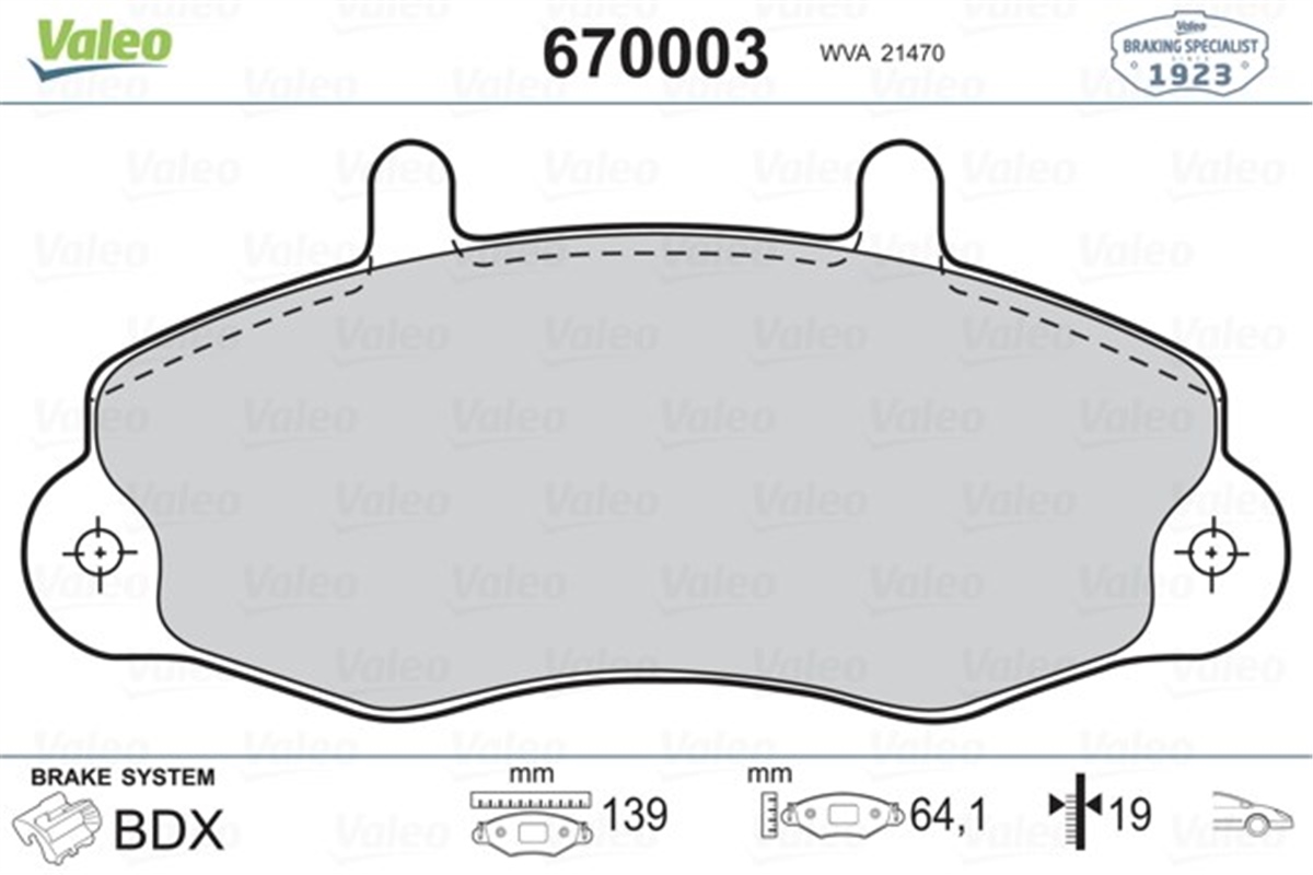 TRANSITÖN BALATA FORD TRANSİT T12 2.0 2.5 DI 2.5TD 2.5 TDİ 88-03.00 ÇAP 138.8- 64 -18.8 VALEO 670003VALEOVALEO 670003