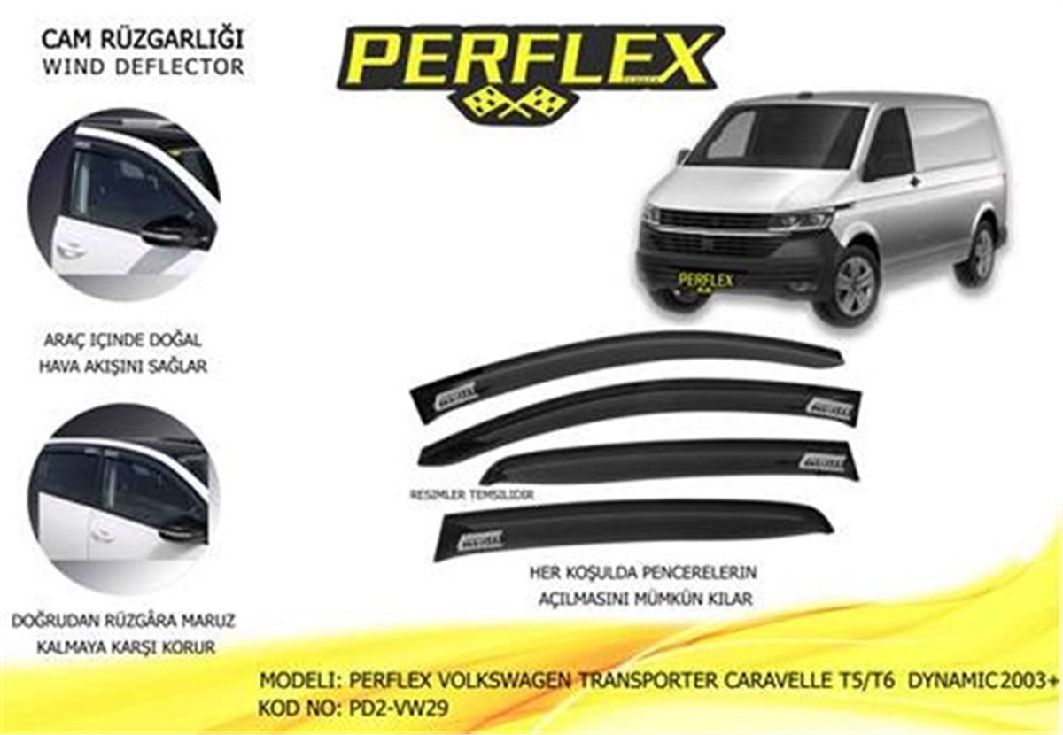 TRANSPORTERCAM RÜZGARLIĞI VOLKSWAGEN TRANSPORTER CARAVELLE T5-T6 DYNAMIC 2003 4 LÜ PERFLEX PD4-VW29PERFLEXPERFLEX PD4-VW29