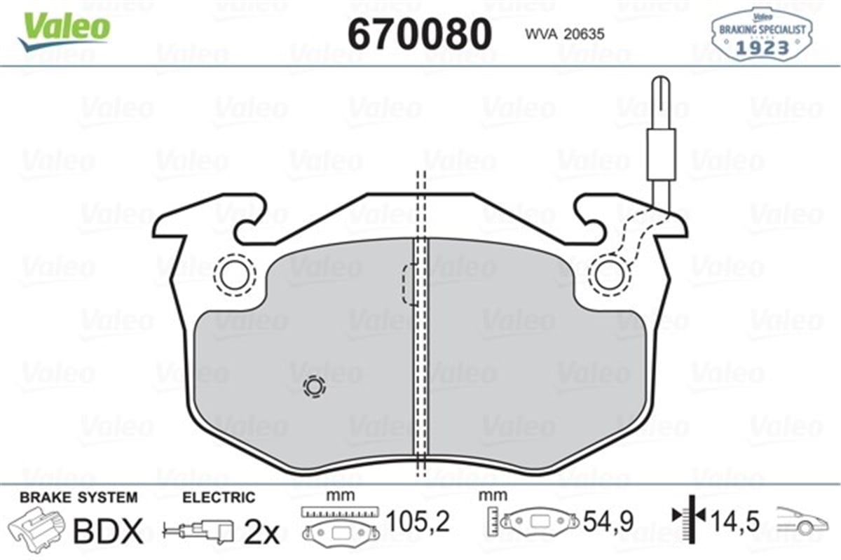 TWINGOÖN BALATA FİŞLİ TWINGOO 1.2 96 R5 72-95 VALEO 670080VALEOVALEO 670080