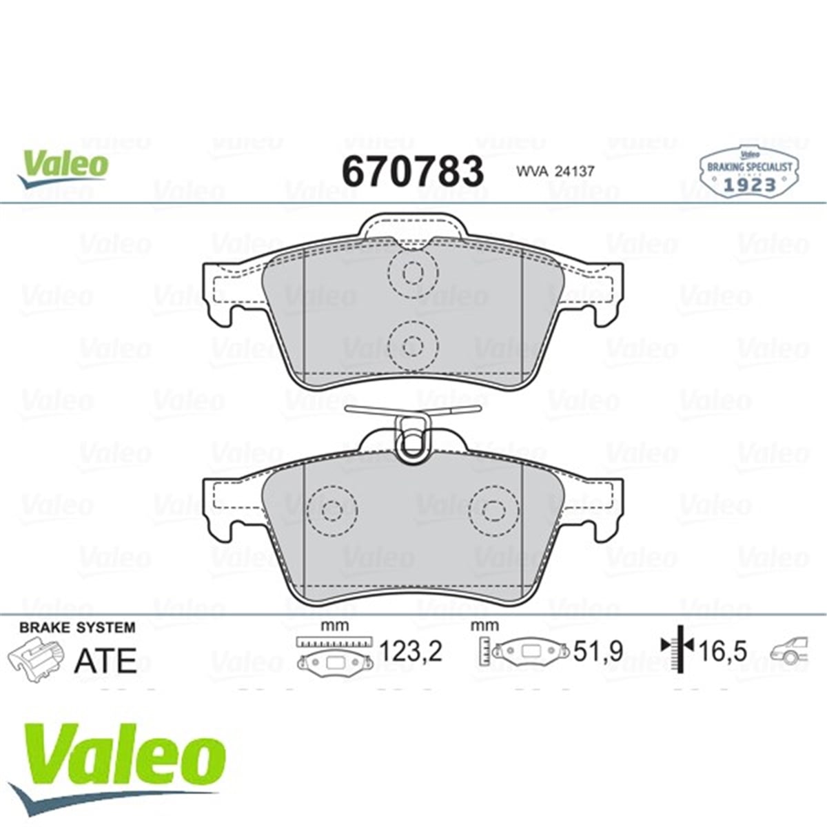 VECTRAARKA BALATA FOCUS II CMAX 03 CONNECT 02 LAGUNA III 07 VECTRA C 02 C5 08 SIGNUM 03 VALEO 670783VALEOVALEO 670783