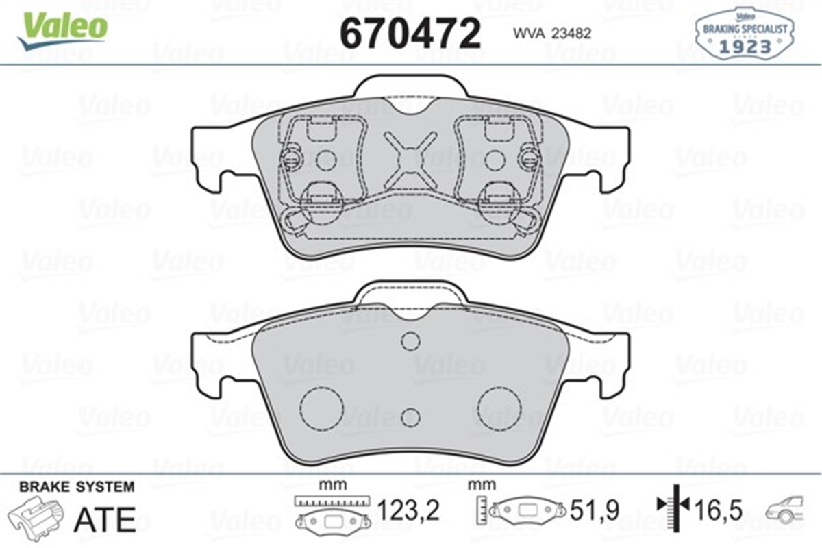VECTRAARKA BALATA LGN II 01 MEGANE II-LATITUDE-VECTRA C 03 FOCUS II 05 CONNEC 06 CMAX06 PRIMERA 02 GDB3292 VALEO 670472VALEOVALEO 670472