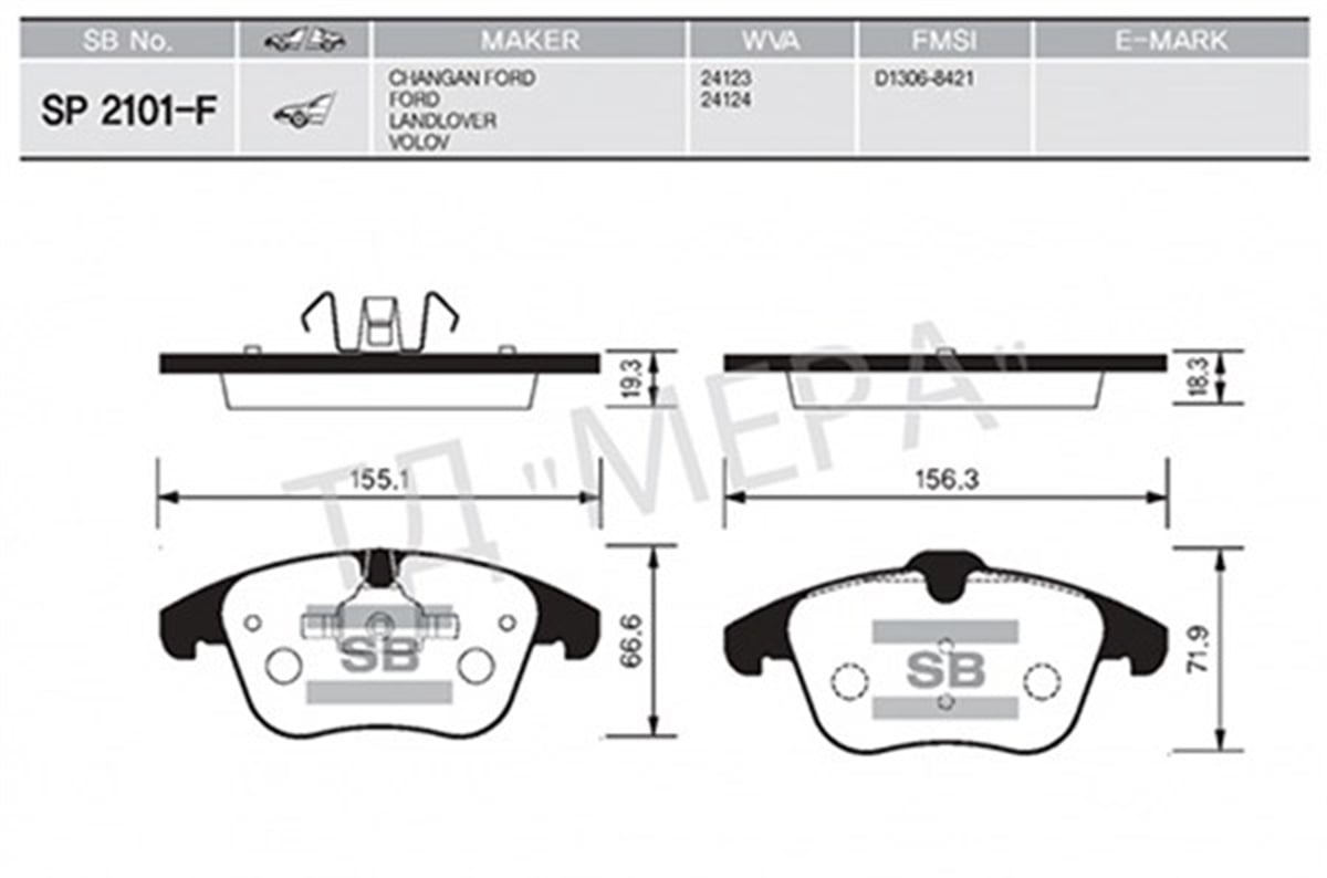 VOLVOÖN BALATA MONDEO IV 07 GALAXY 06 SMAX 06 VOLVO S80 06 V70 07 V60 FREELANDER II 06 GDB1683 SANGSIN SP2101-FSANGSINSANGSIN SP2101-F
