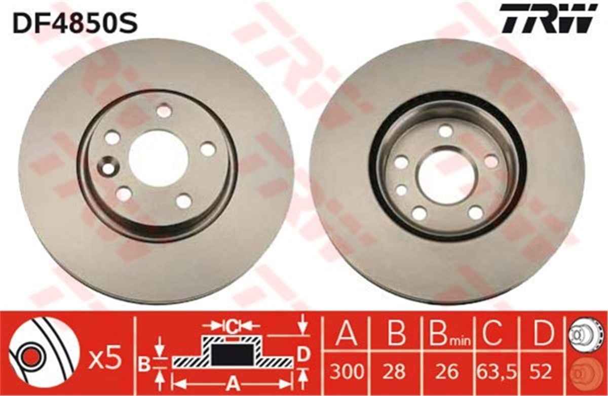 VOLVOÖN FREN AYNASI MONDEO 07 SMAX07 GALAXY 06 VOLVO S60 10 S80 07 V60 V70II XC70 FREELANDER 2.2 300MM TRW DF4850STRWTRW DF4850S