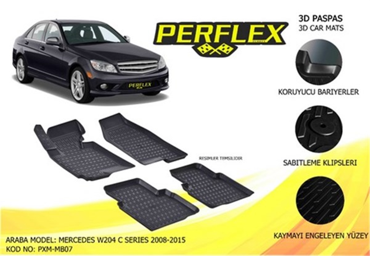 W204PASPAS 3D X-MAT HAVUZLU MERCEDES W204 C SERİSİ 08-15 SİYAH PERFLEX PXM-MB07PERFLEXPERFLEX PXM-MB07