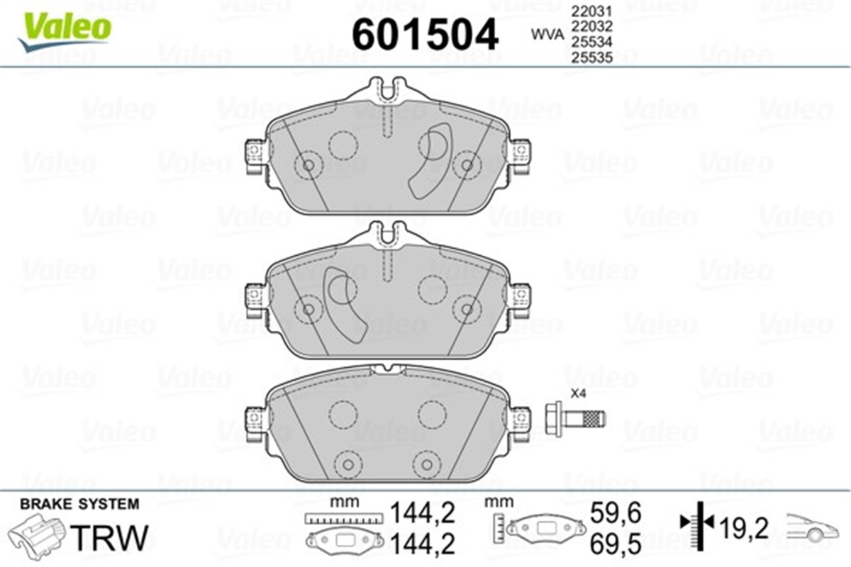 W205ÖN BALATA MERCEDES C-SERISI W205- S205- C205- A205 E-SERISI W213- S213- C238- A238 VALEO 601504VALEOVALEO 601504
