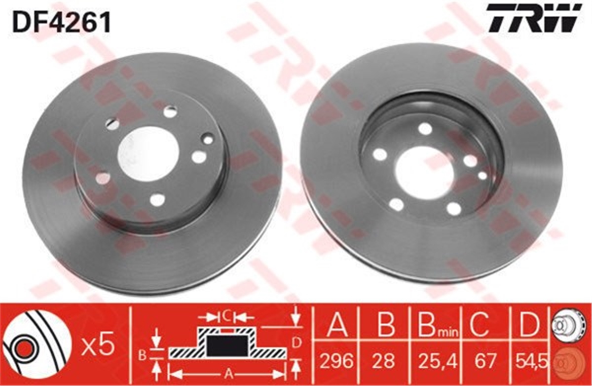 W211ÖN FREN AYNASI HAVALI MERCEDES W211 E SERİSİ 04-08 S211 03-09 296X28X5DLXHAVALI TRW DF4261TRWTRW DF4261