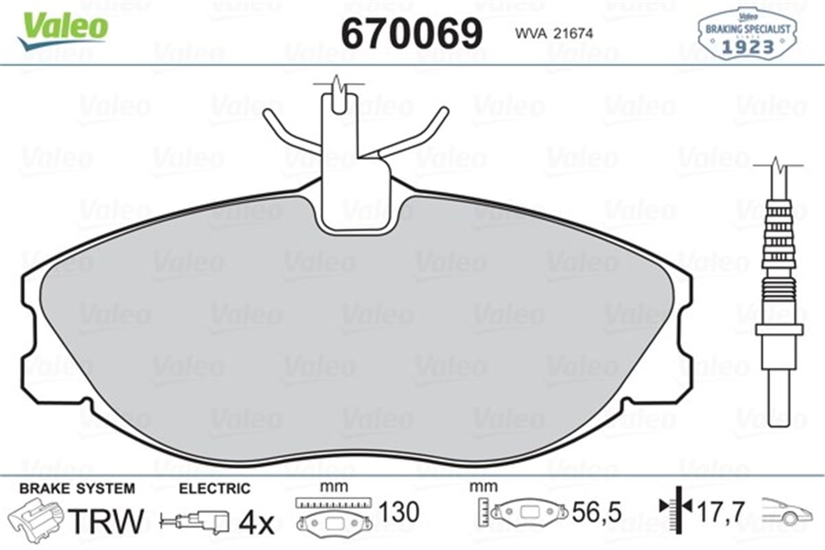 XANTIAÖN BALATA FİŞLİ P406 2.0-2.1 TD 94-04 306 GTİ 93-01 XANTIA XM VALEO 670069VALEOVALEO 670069