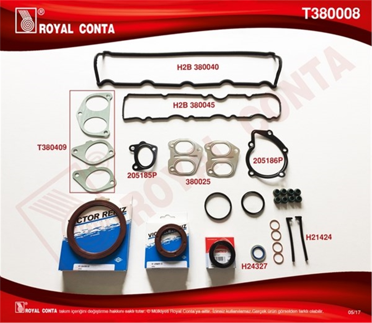 XSARAMOTOR TAKIM CONTA KEÇELİ LASTİKLİ PARTNER-BERLINGO-C15-JUMPY-XSARA 1.9 DW8 ROYAL T380008ROYALROYAL T380008