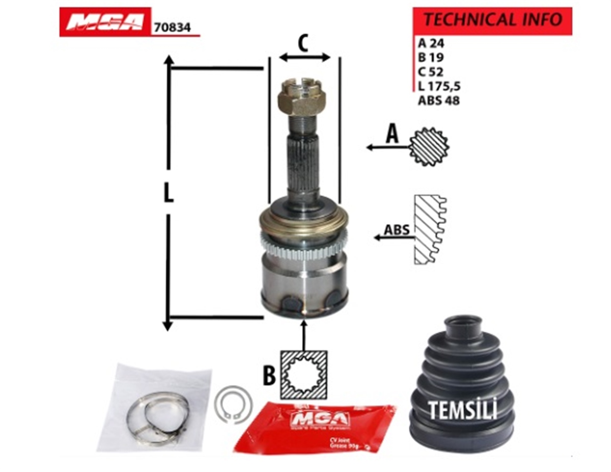YEDEK PARÇAAKS KAFA DIS-ABSLI-DAIHATSU TERIOS 97>>    24×19×52xABS-48  -MGA-70834MGAMGA-70834