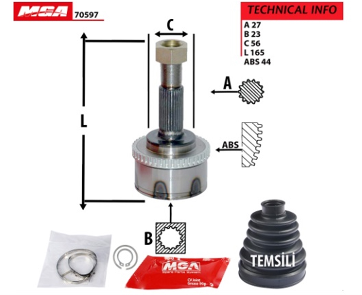 YEDEK PARÇAAKS KAFA DIS ABSLI -  NISSAN  PRIMERA - P12 03>10 1.6 - 1.8   27×23×56xABS-44 39211-AU325 -MGA-70597MGAMGA-70597