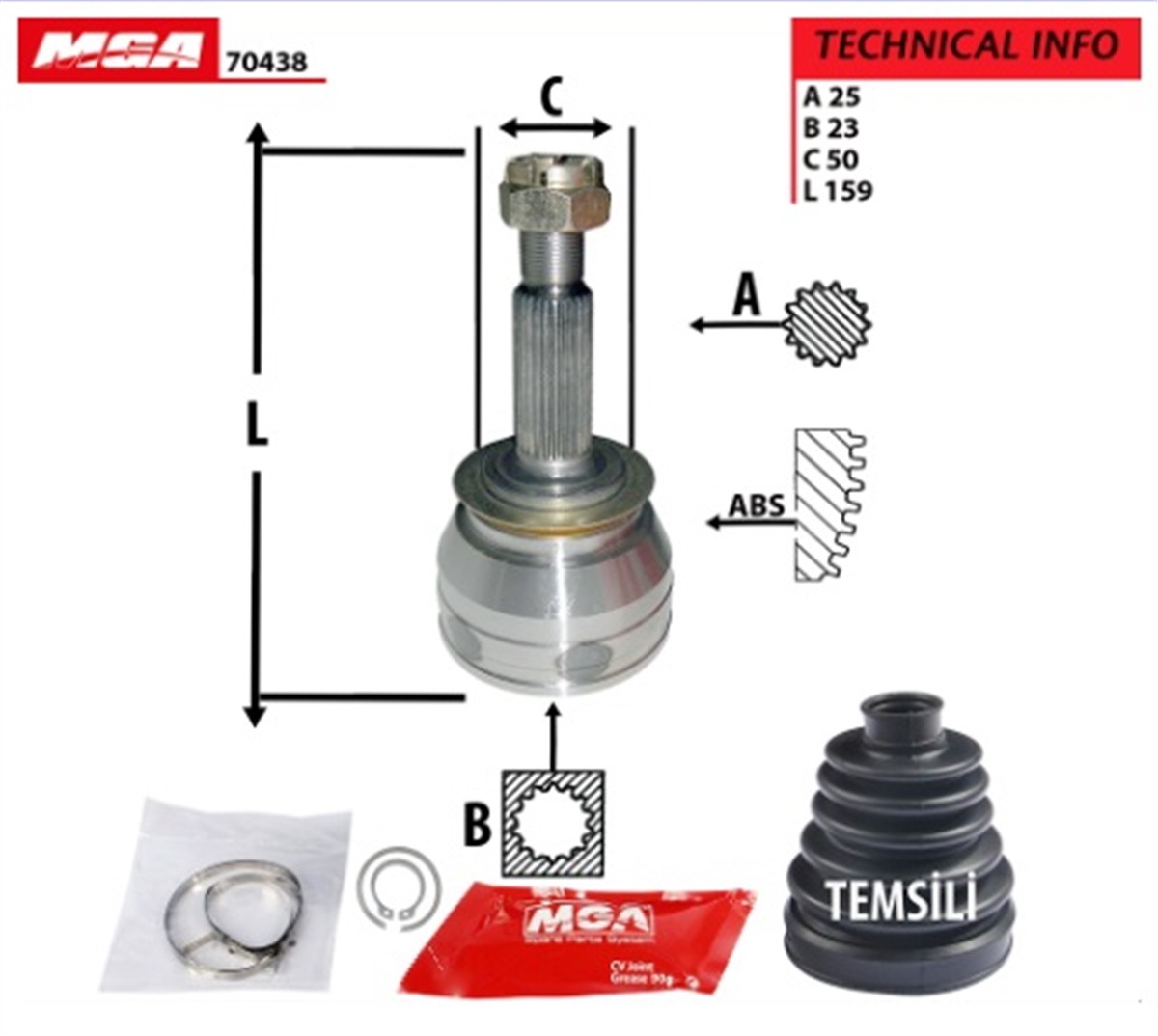 YEDEK PARÇAAKS KAFA DIS-ABSSIZHYUNDAI ACCENT-ERA 2006>2011 / GETZ 2006> BENZINLI 25×22×52,5 49500-1C302 -MGA-70438MGAMGA-70438