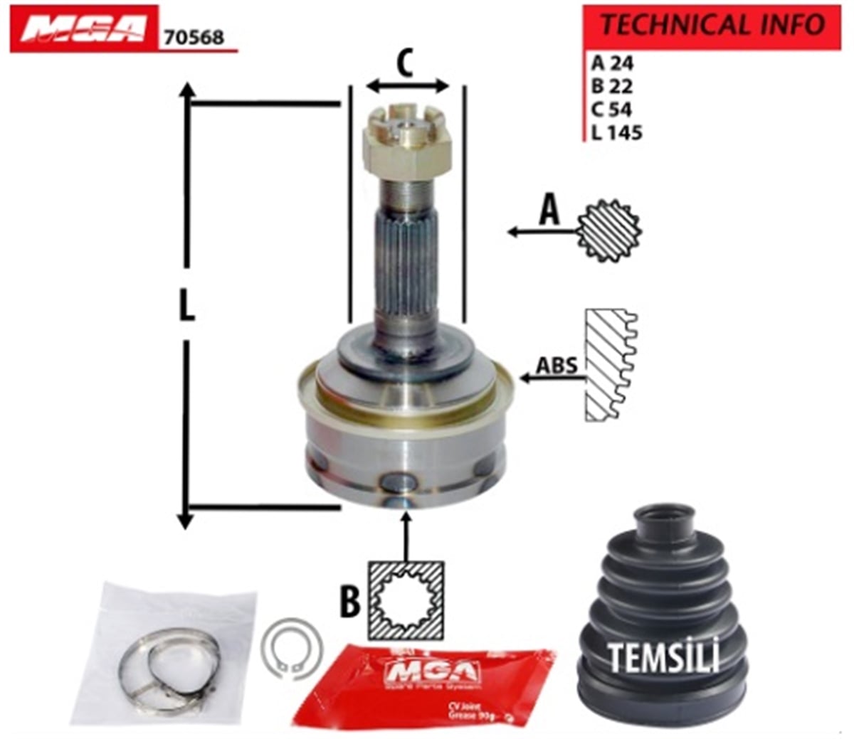 YEDEK PARÇAAKS KAFA DIS-DAIHATSU APPLAUSE 90>96  24×22×54 43410-87103 -MGA-70568MGAMGA-70568