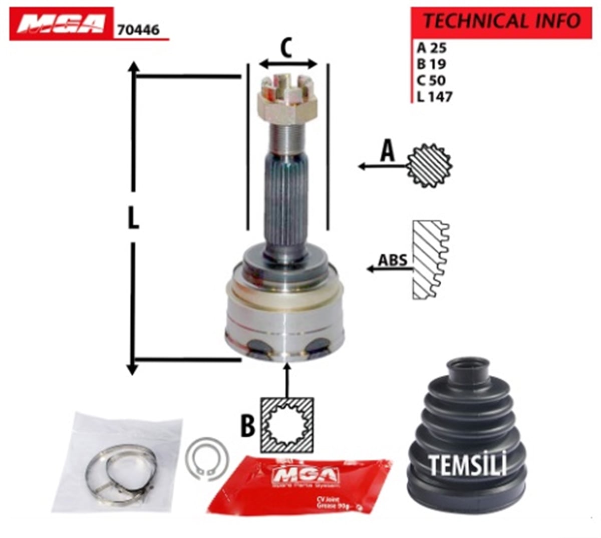 YEDEK PARÇAAKS KAFA DIS-HYUNDAI ATOS 99>05  25×19×50 4950702A30 -MGA-70446MGAMGA-70446