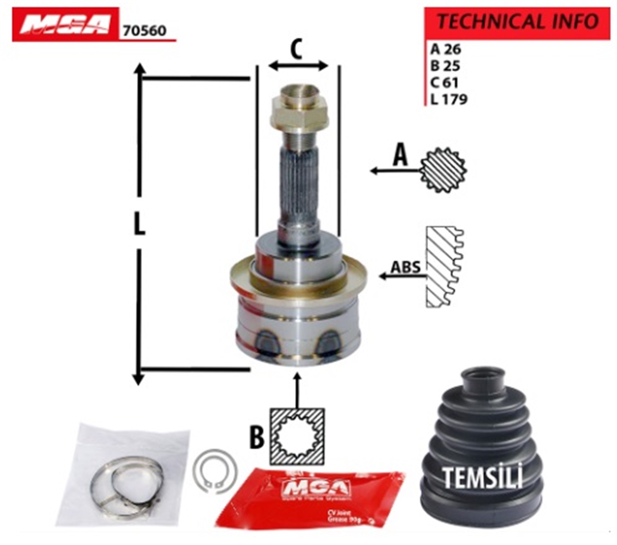 YEDEK PARÇAAKS KAFA DIS-MAZDA B2500 02>>/FORD RANGER 02>>  26×25×61 2M353B437AA -MGA-70560MGAMGA-70560