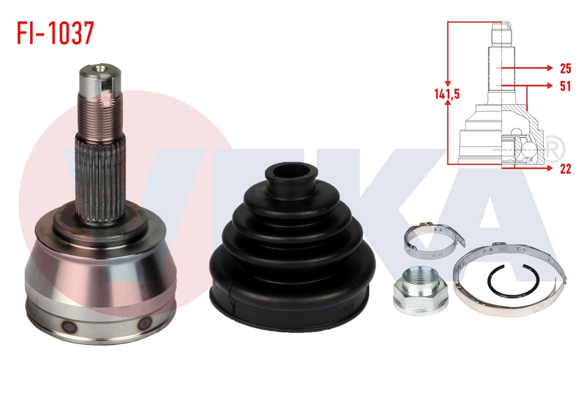 YEDEK PARÇAAKS KAFASI DIŞ BRAVA 182 1.6 16v 25X22X51 UZUNLUK 141.5 mm 1995-2002VEKAFI-1037