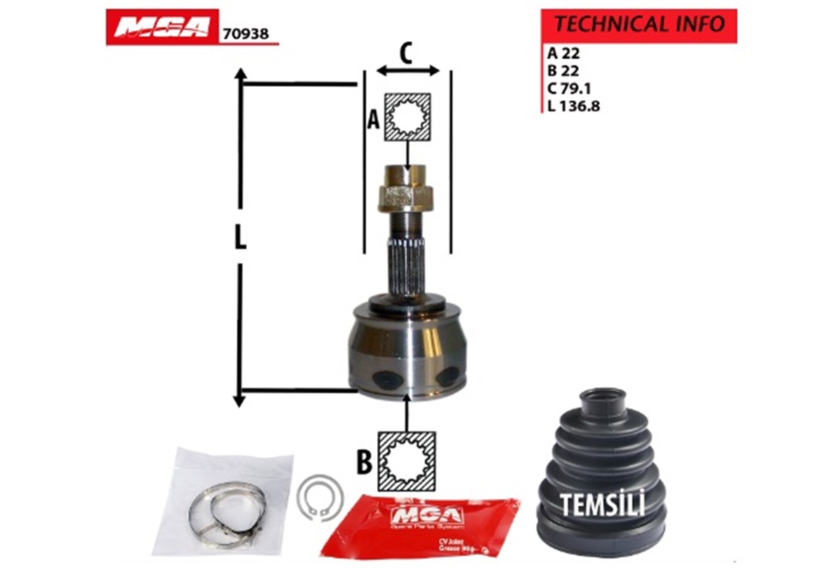 YEDEK PARÇAAKS KAFASI DIS FIAT LINEA 1.4 2007- / FIORINO 1.4 2008- CITROEN NEMO 1.4 2008-  PEUGEOT BIPPER 1.4 2008- BNZ 46308538 -MGA-70938MGAMGA-70938