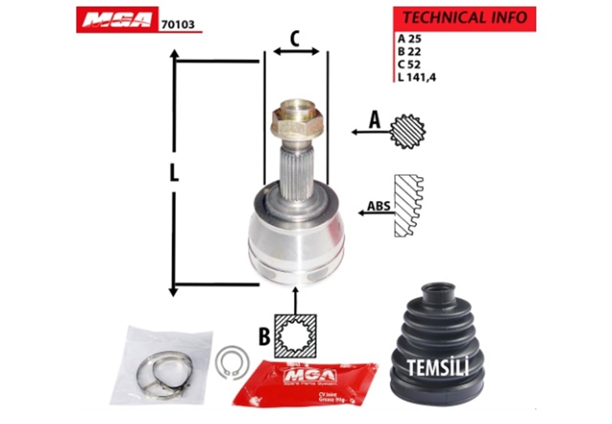 YEDEK PARÇAAKS KAFASI DIS -  FIAT  MAREA WEEK. 1.6 16V 96-98 ABSSIZ OTOMATIK VITES  25×22×52 46307082 -MGA-70103MGAMGA-70103