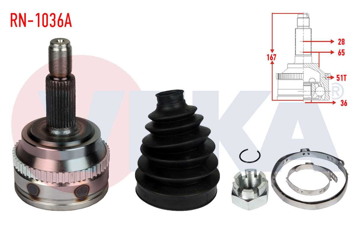 YEDEK PARÇAAKS KAFASI DIŞ MASTER II FD 2.5 DCI ABSLI 51 DIŞ 28X36X65 UZUNLUK 167 mm 1998-2010VEKARN-1036A