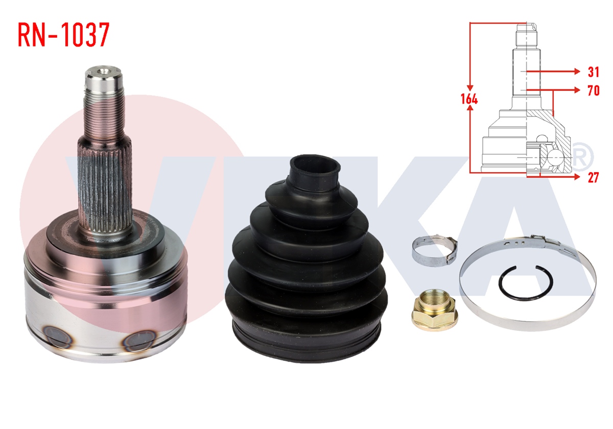 YEDEK PARÇAAKS KAFASI DIŞ MASTER III FV 2.3 DCI 31X27X70 UZUNLUK 164 mm 2010>VEKARN-1037