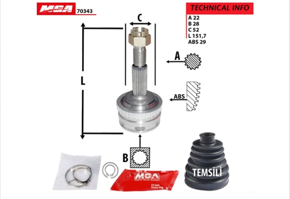 YEDEK PARÇAAKS KAFASI DIS  OPEL  CORSA B CORSA C 1.0 1.2 00--  22×28×52 374368 -MGA-70343MGAMGA-70343