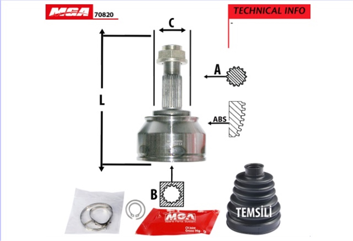 YEDEK PARÇAAKS KAFASI DIS SAG-SOL ABSSIZ - FIAT DOBLO MPV-KAMYONET/ SW 1.6MJTD 10-  BRAVO II  1.6MJTD-1.9MJTD  07-  STILO 1.9JTD  01-08 LANCIA DELTA III 1.4-1.6MJTD 08-  25×26×51mm 46307914 -MGA-70820MGAMGA-70820