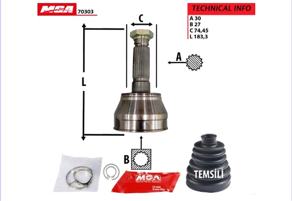 YEDEK PARÇAAKS KAFASI DIS SAG-SOL **ABSSİZ** PEUGEOT  J 9 PREMIER 2.8D 07-10  -MGA-70303MGAMGA-70303