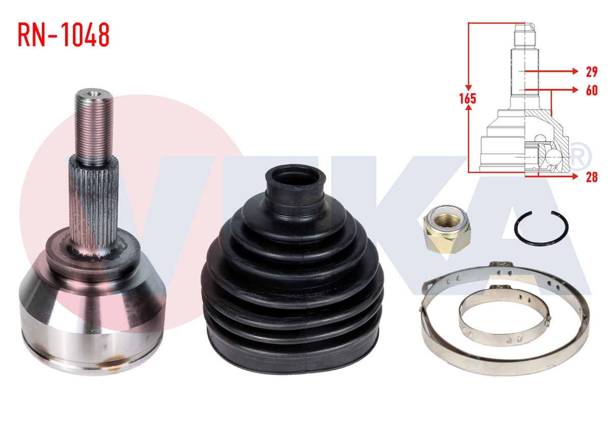 YEDEK PARÇAAKS KAFASI DIŞ TRAFİC III 1.6 DCI 29X28X60 UZUNLUK 165mm 2014>VEKARN-1048