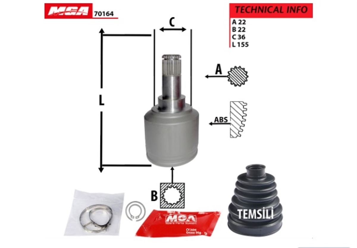 YEDEK PARÇAAKS KAFASI IC SAG-SOL MAFSALLI -  FIAT  ALBEA PALIO 1.2 1.4 1.6 BENZINLI 03-07  46307884 -MGA-70164MGAMGA-70164