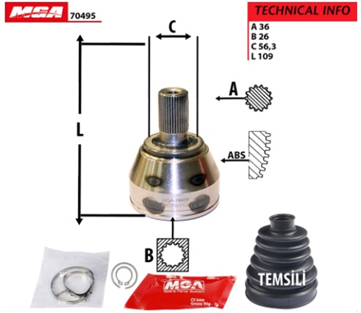 YEDEK PARÇAAKS KAFASI KIT SOL  FORD  FOCUS CMAX 1.6 TDCI 04-  3M51 3A328 BF -MGA-70495MGAMGA-70495
