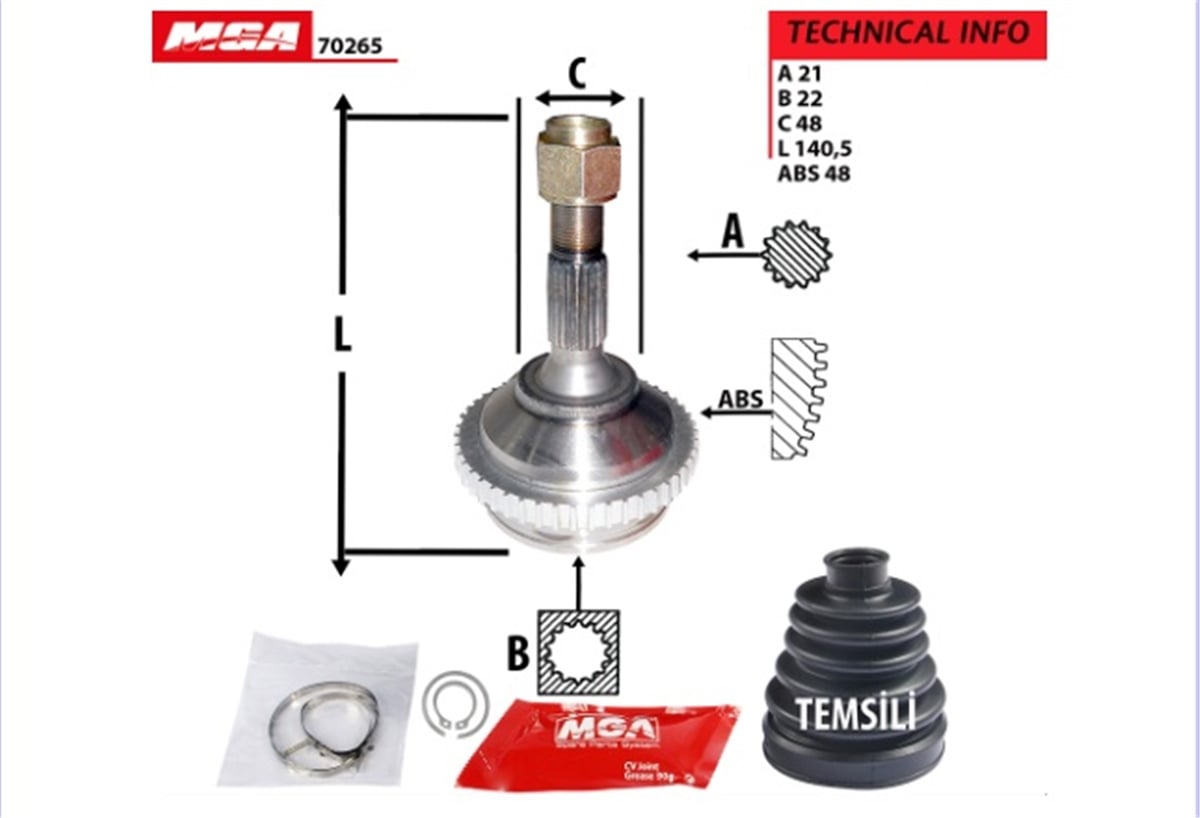 YEDEK PARÇAAKS KAFASI  PEUGEOT  206 1.4 ABSLI 48D  32723C -MGA-70265MGAMGA-70265