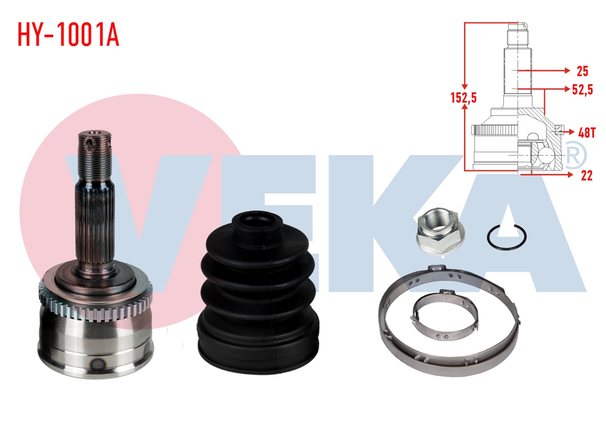 YEDEK PARÇAAKS KAFASI SOL-SAG ON DIS HYUNDAI ACCENT ERA 1.4i 16v ABSLI 48 DIS 25X22X52.5 UZUNLUK 152,5 mm 2006-2012VEKAHY-1001A