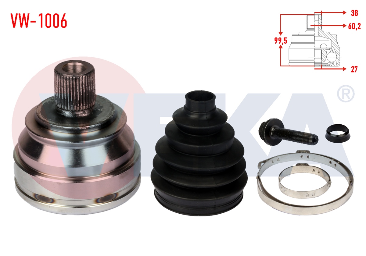 YEDEK PARÇAAKS KAFASI SOL-SAG ON DIS VOLKSWAGEN TRANSPORTER IV (70XB,70XC,7DB,7DW) 2.4 D  38X27X60,2 UZUNLUK 99,5 mm 1990-2003VEKAVW-1006