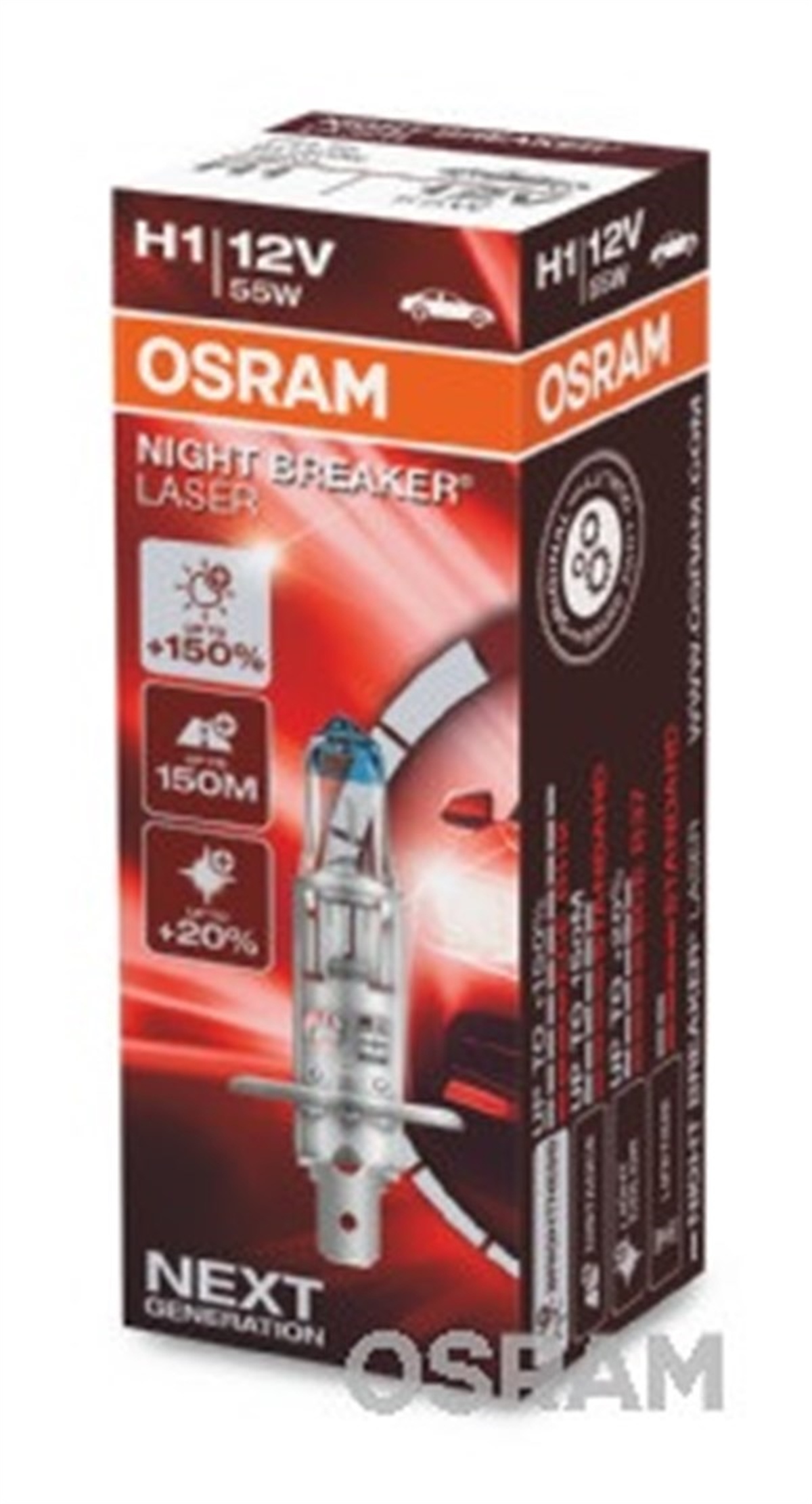 YEDEK PARÇAAMPUL 12V H1 55W NIGHT BREAKER LASER 150 GÜÇLÜ 20 BEYAZ IŞIK İKİLİ AMBALAJ OSRAM 64150NL-HCBOSRAMOSRAM 64150NL-HCB