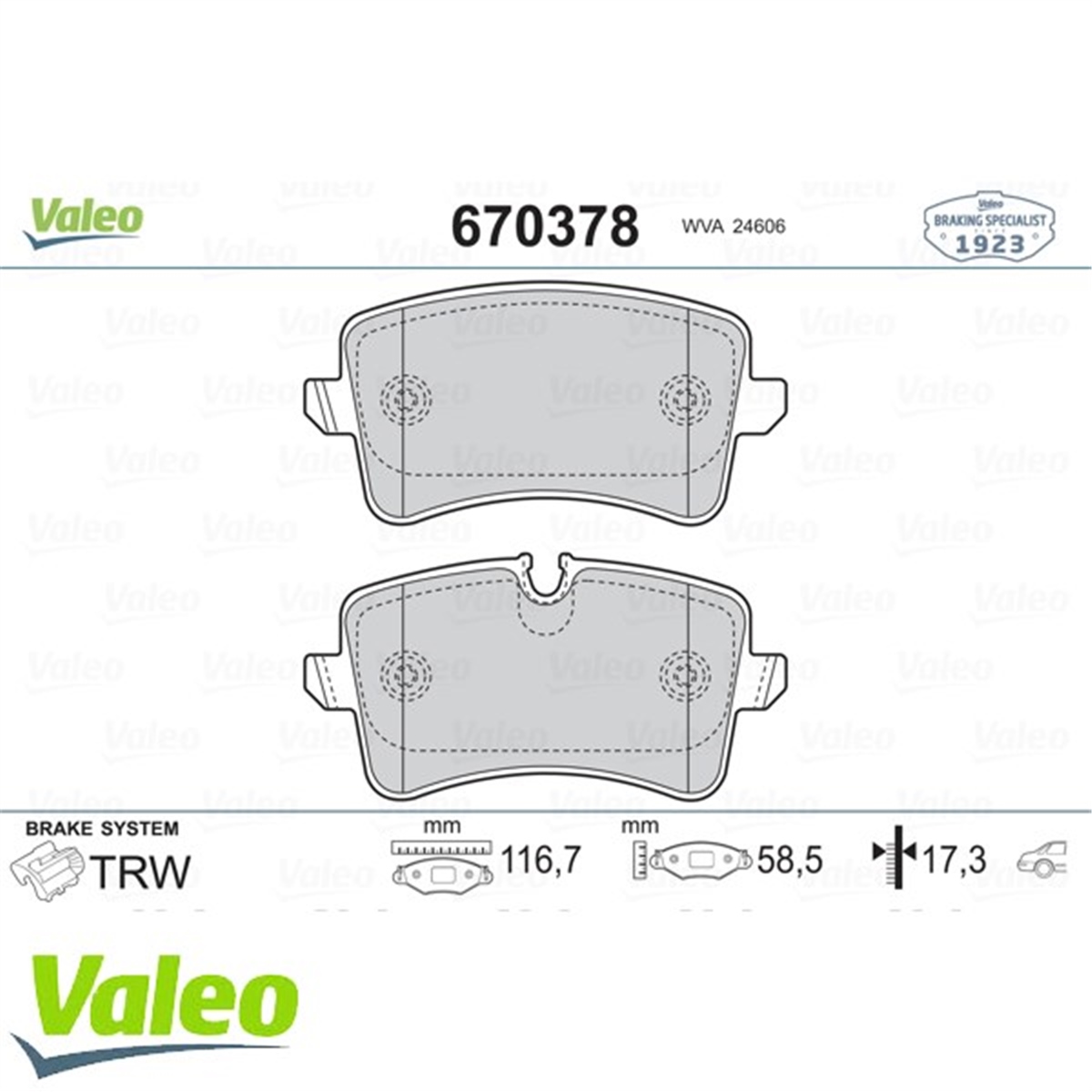 YEDEK PARÇAARKA BALATA A4-A5-Q5 09 GDB1765 VALEO 670378VALEOVALEO 670378