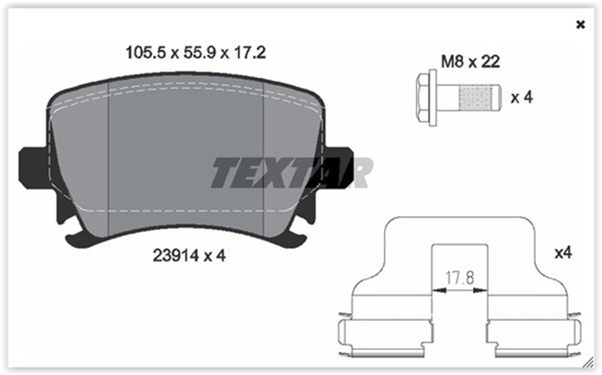 YEDEK PARÇAARKA BALATA PASSAT-CC-CADDY-GOLF5-GOLF6-JETTA-A3-A6-LEON-OCTAVIA-SUPERB 04 GDB1622 TEXTAR 2391401TEXTARTEXTAR 2391401