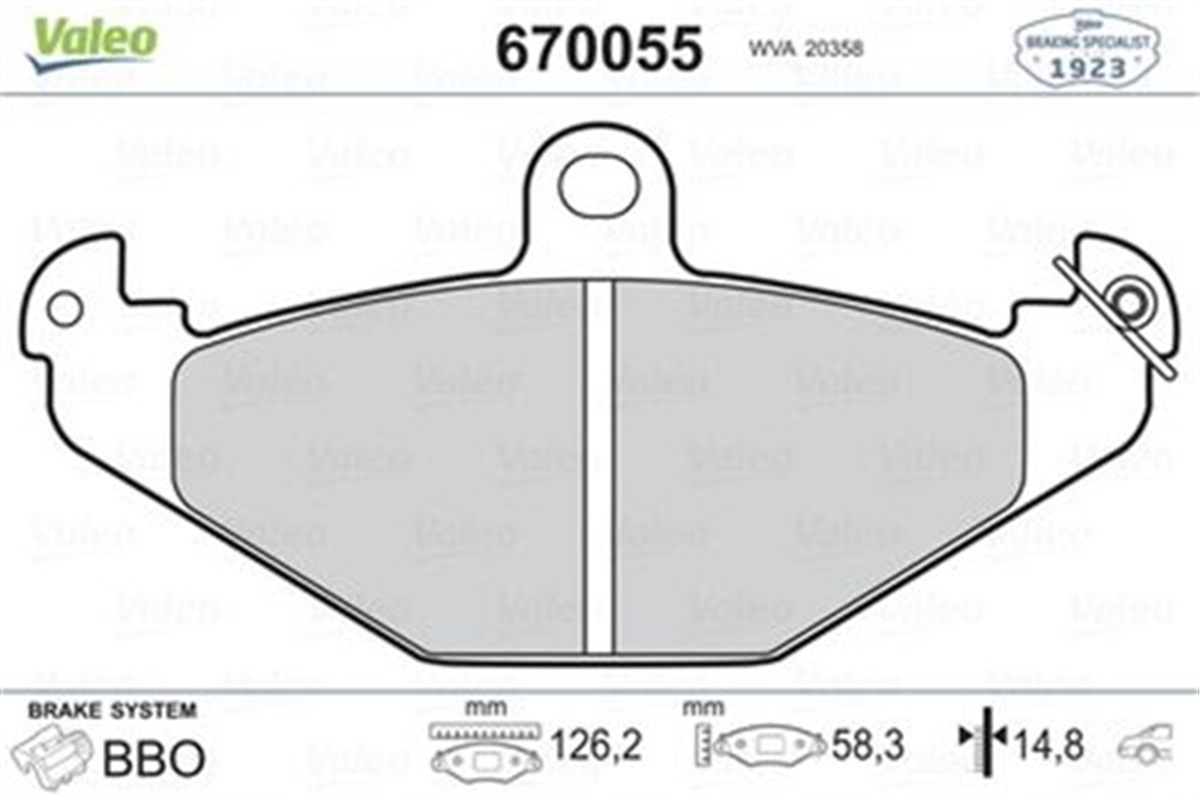 YEDEK PARÇAARKA BALATA R21 86-94 LGN 93-01 SAFRANE 92-01 ESPACE 96-02 VALEO 670055VALEOVALEO 670055