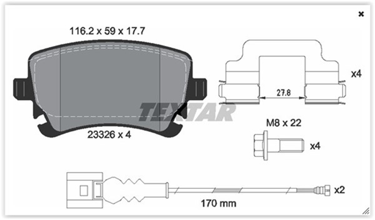 YEDEK PARÇAARKA BALATA TRANSPORTER T5 T6 04 GDB1557 TEXTAR 2332602TEXTARTEXTAR 2332602