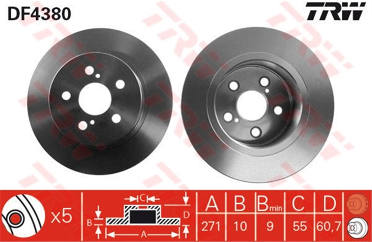 YEDEK PARÇAARKA FREN AYNASI AVENSIS 1.8I 16V-1.6I 16V-2.0I 16V-2.0I 16V 00-03 271X10X5DL TRW DF4380TRWTRW DF4380