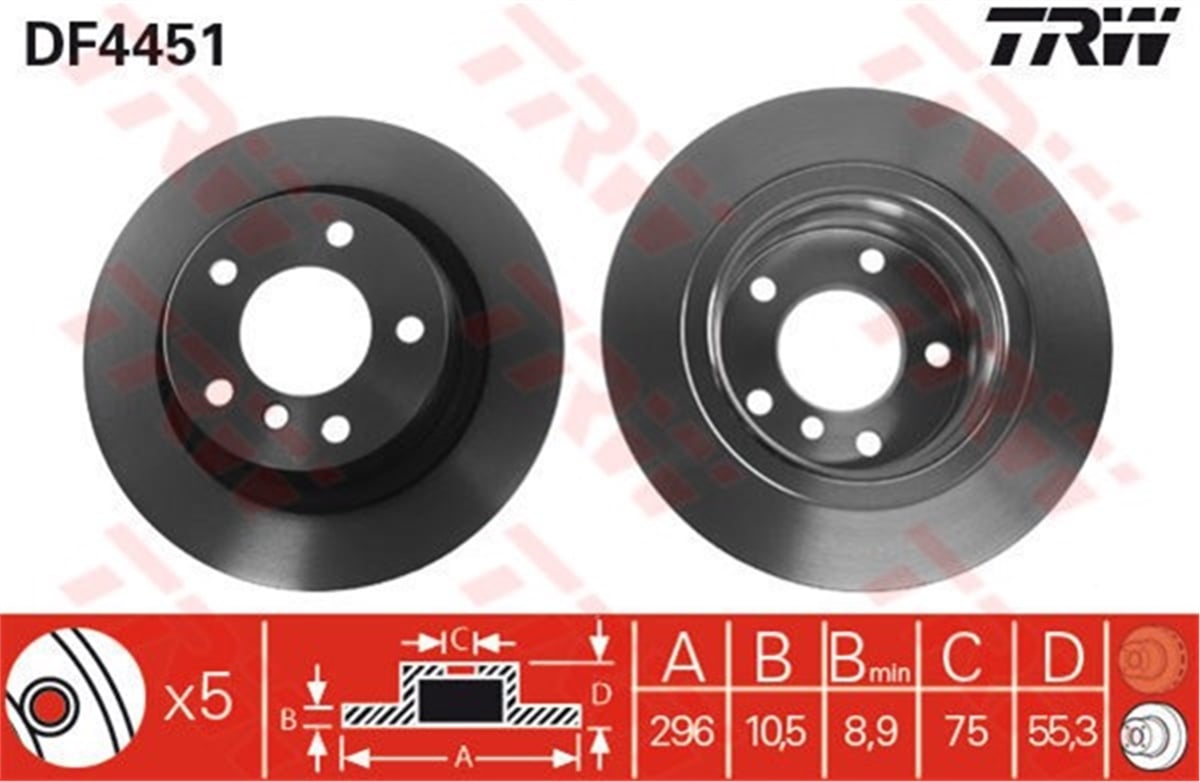 YEDEK PARÇAARKA FREN AYNASI BMW 1 E81 06 E87 04 BMW 3 E90 05 296MM DF4462 TRW DF4451TRWTRW DF4451
