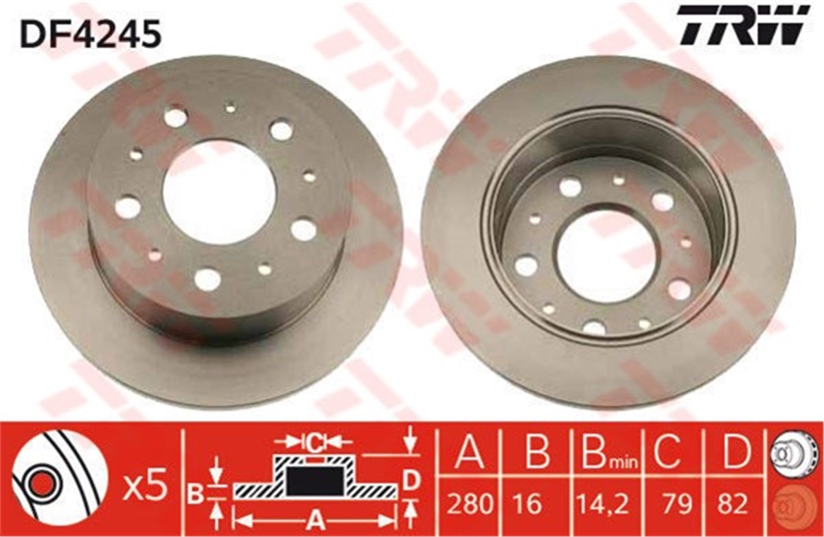 YEDEK PARÇAARKA FREN AYNASI BOXER II III 02 DUCATO II III 02 JUMPER II III 02 280X16X5DL 1.8 Q TRW DF4245TRWTRW DF4245