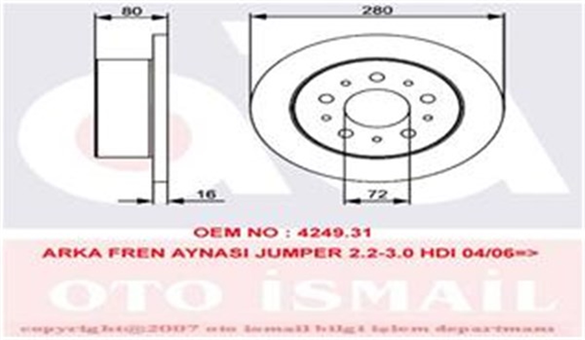 YEDEK PARÇAARKA FREN AYNASI BOXER III 4.06 DUCATO III 7.06 JUMPER III 4.06 280X16X5DL TRW DF4770TRWTRW DF4770