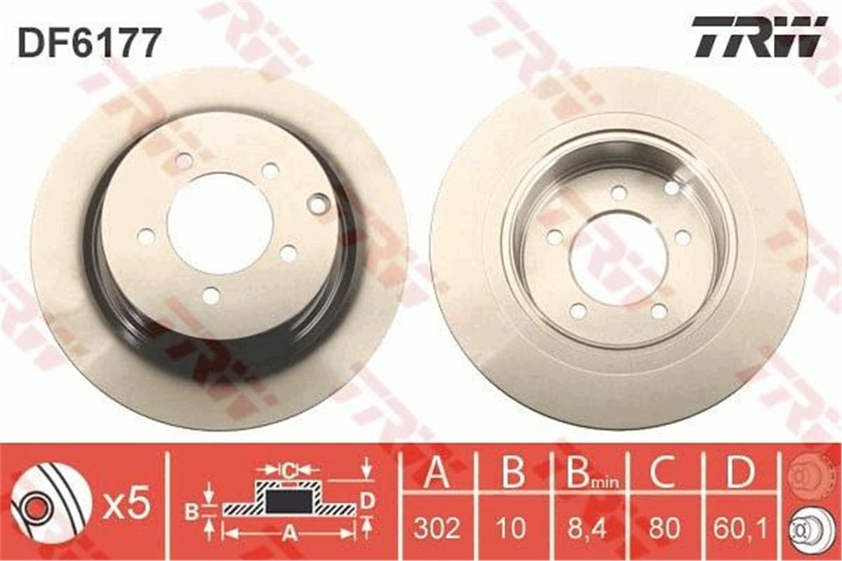 YEDEK PARÇAARKA FREN AYNASI C4 AIR CROSS-4008 12 ASX 15 FLAVIA 12 302X10X8.4 TRW DF6177TRWTRW DF6177