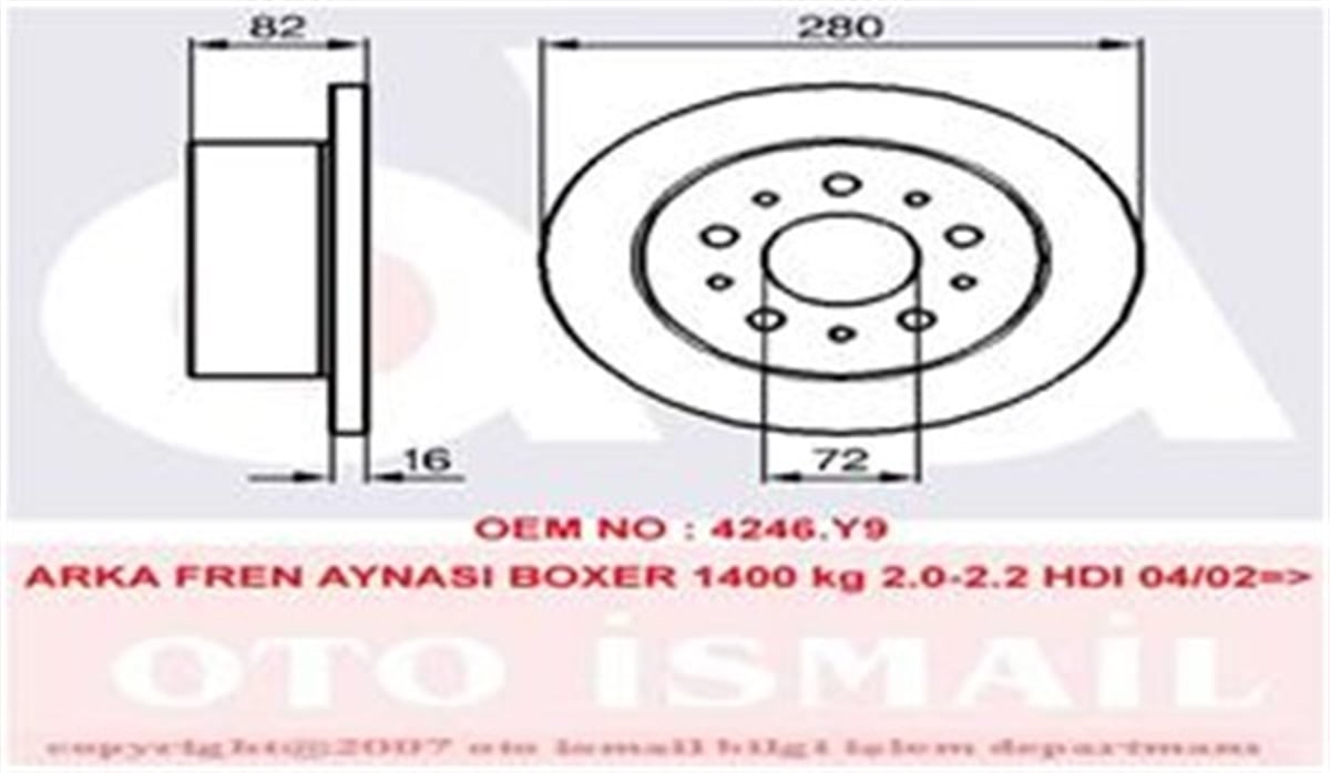YEDEK PARÇAARKA FREN AYNASI DUCATO I II III 94 BOXER I II II 94 JUMPER I II III 94 280X16X5DL 1.4Q TRW DF4481STRWTRW DF4481S