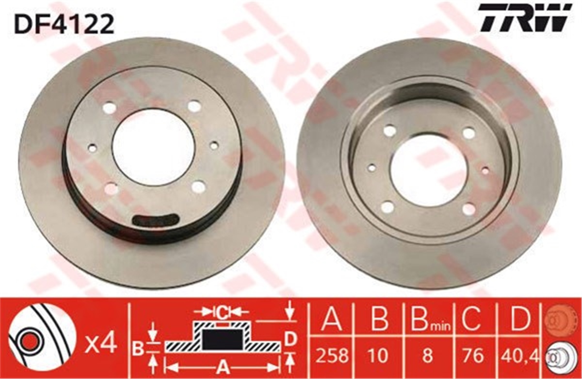 YEDEK PARÇAARKA FREN AYNASI ELANTRA 00-06 LANTRA 90-95 258X10X8 TRW DF4122TRWTRW DF4122