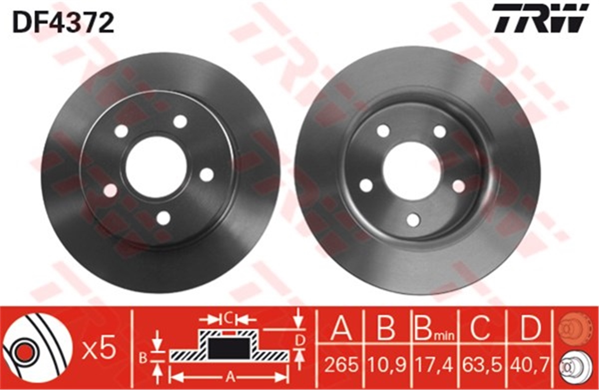YEDEK PARÇAARKA FREN AYNASI FOCUS II 11.04 07 CMAX 03 MAZDA 3 03 VOLVO S40 V50 05 15 JANT 265X10.9X5DL TRW DF4372TRWTRW DF4372