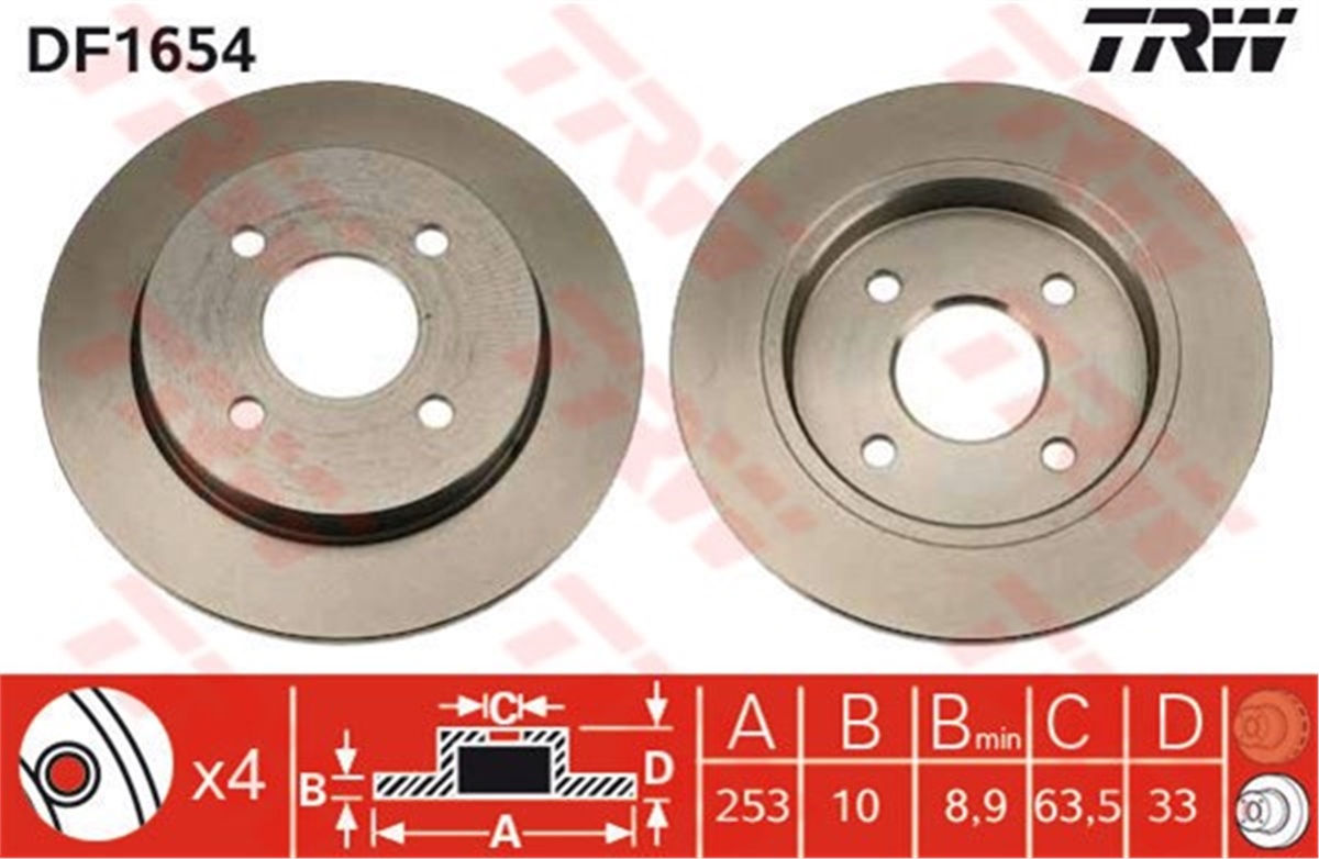 YEDEK PARÇAARKA FREN AYNASI FORD FOCUS 98-04 SIERRA SCORPIO TRW DF1654TRWTRW DF1654