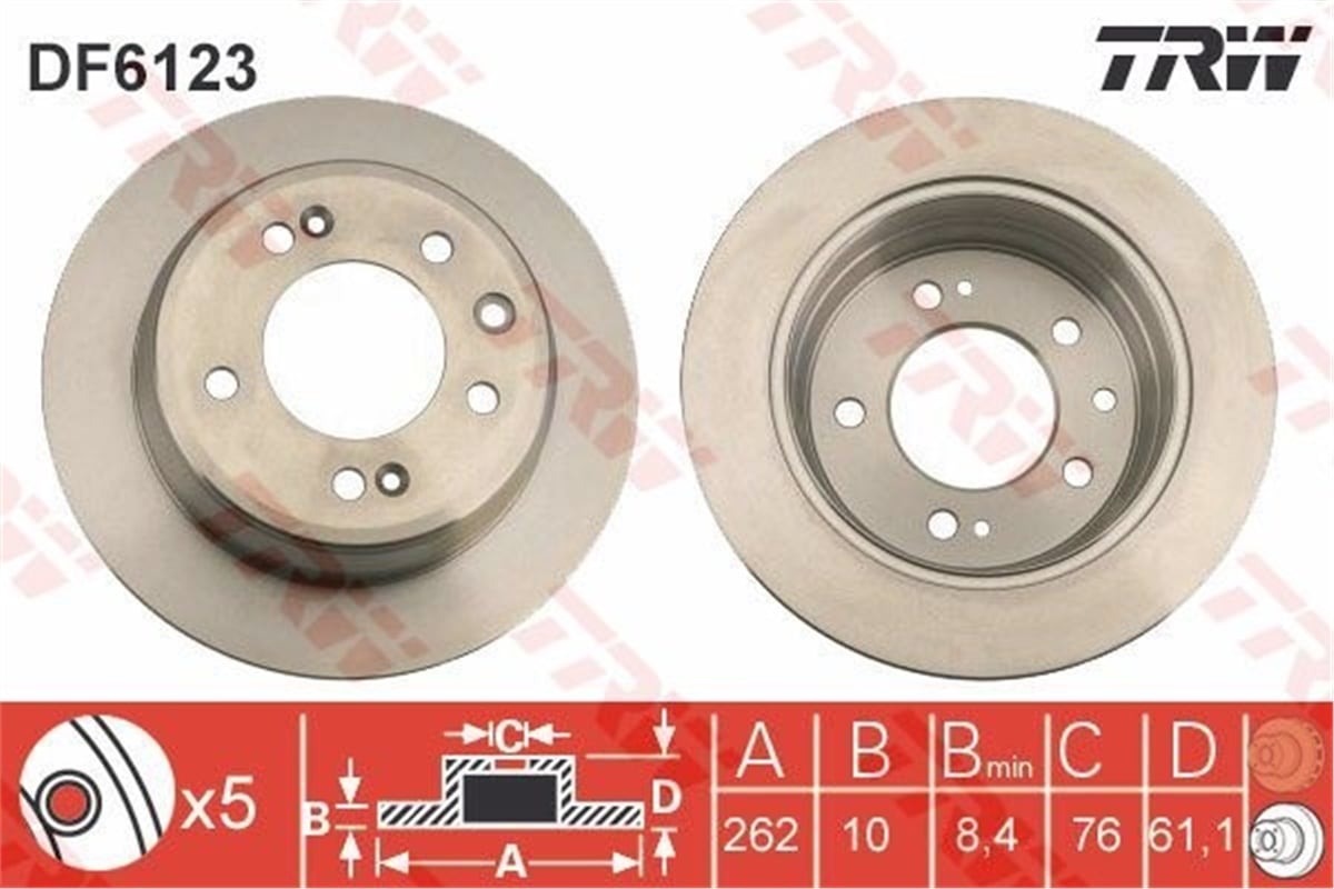 YEDEK PARÇAARKA FREN AYNASI HYUNDAI İ30 07-11 -İX35 10 KIA CEED-PRO CEED 08-13 -SPORTAGE 10 262X10X76 5-2-1D TRW DF6123TRWTRW DF6123