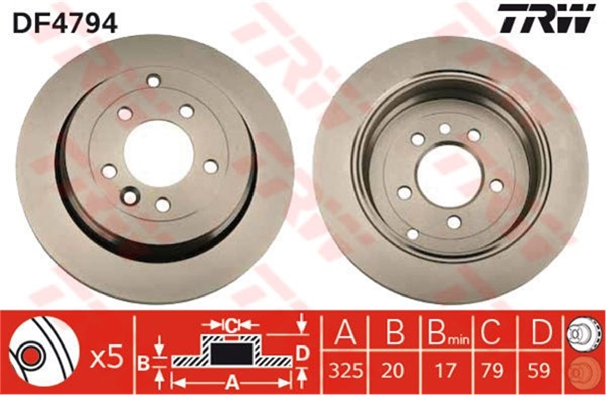 YEDEK PARÇAARKA FREN AYNASI LAND ROVER RANGE ROVER SPORT 2.7TD 04-09 4.0 04-09 DISCOVERY 04 09 12 325-5DL SDB000636-SDB000635-SDB500150 TRW DF4794TRWTRW DF4794