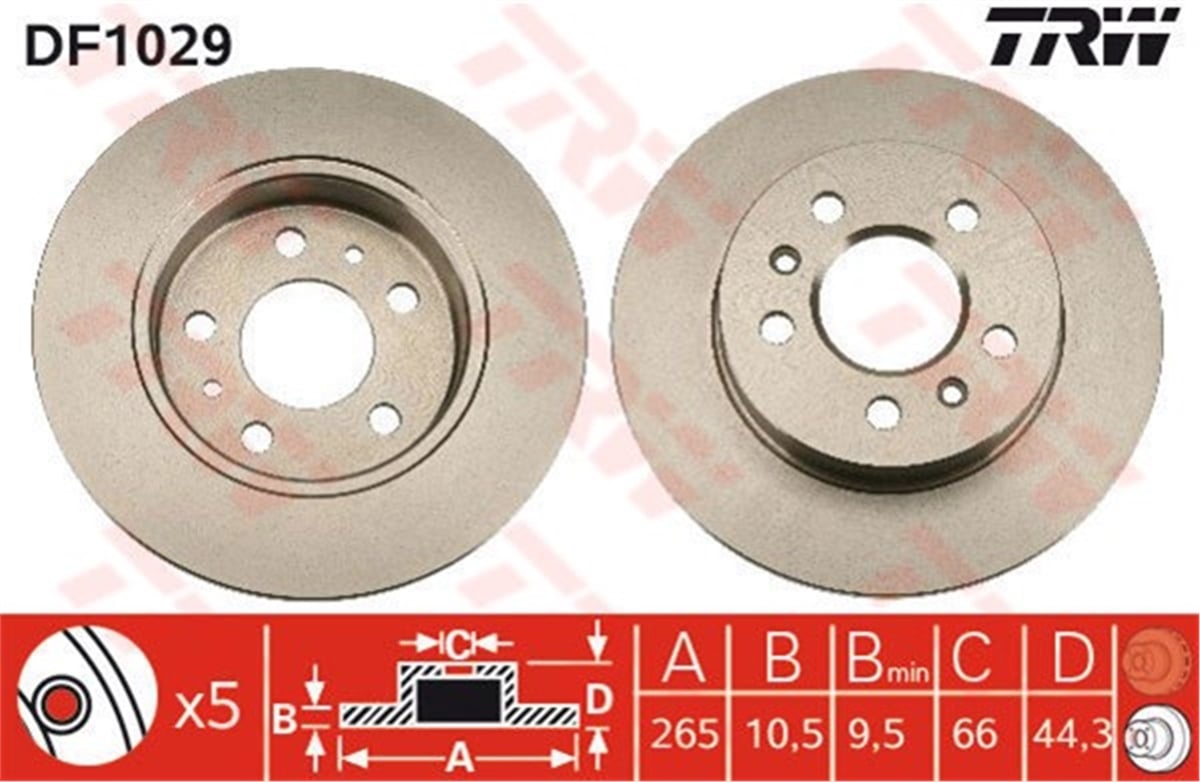 YEDEK PARÇAARKA FREN AYNASI LGN B56 2.0. 2.2TD 94 -SAFR 92 264X10.5X5DL TRW DF1029TRWTRW DF1029